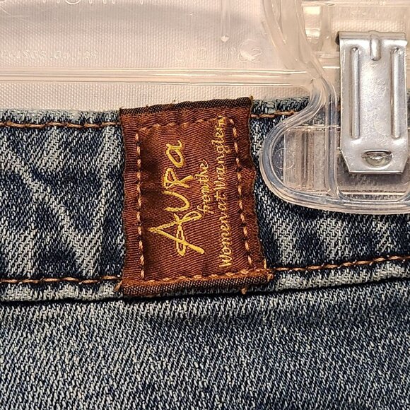 Aura Jeans Faded Medium Wash Women's 8 Short Mid Rise Boot Cut Western Brown Tag - Picture 5 of 7